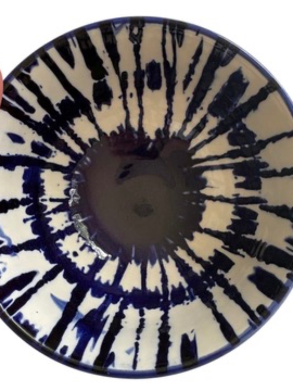 bowl WEST ELM 4" wide blue white ceramic indigo tie-dye serving piece trinkets - Picture 3 of 10